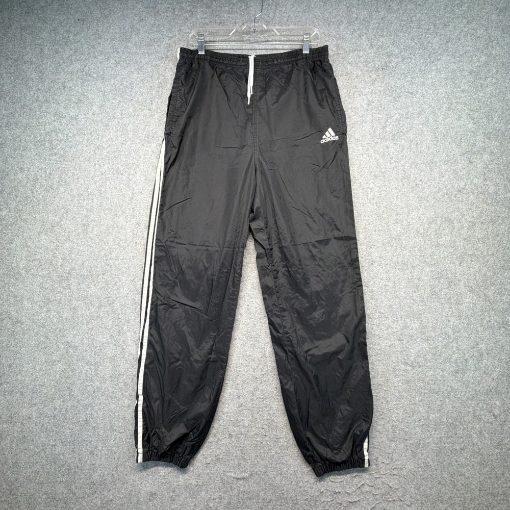 Vintage Adidas Windbreaker Pants Men's Medium Black Nylon Track Jogger Lined